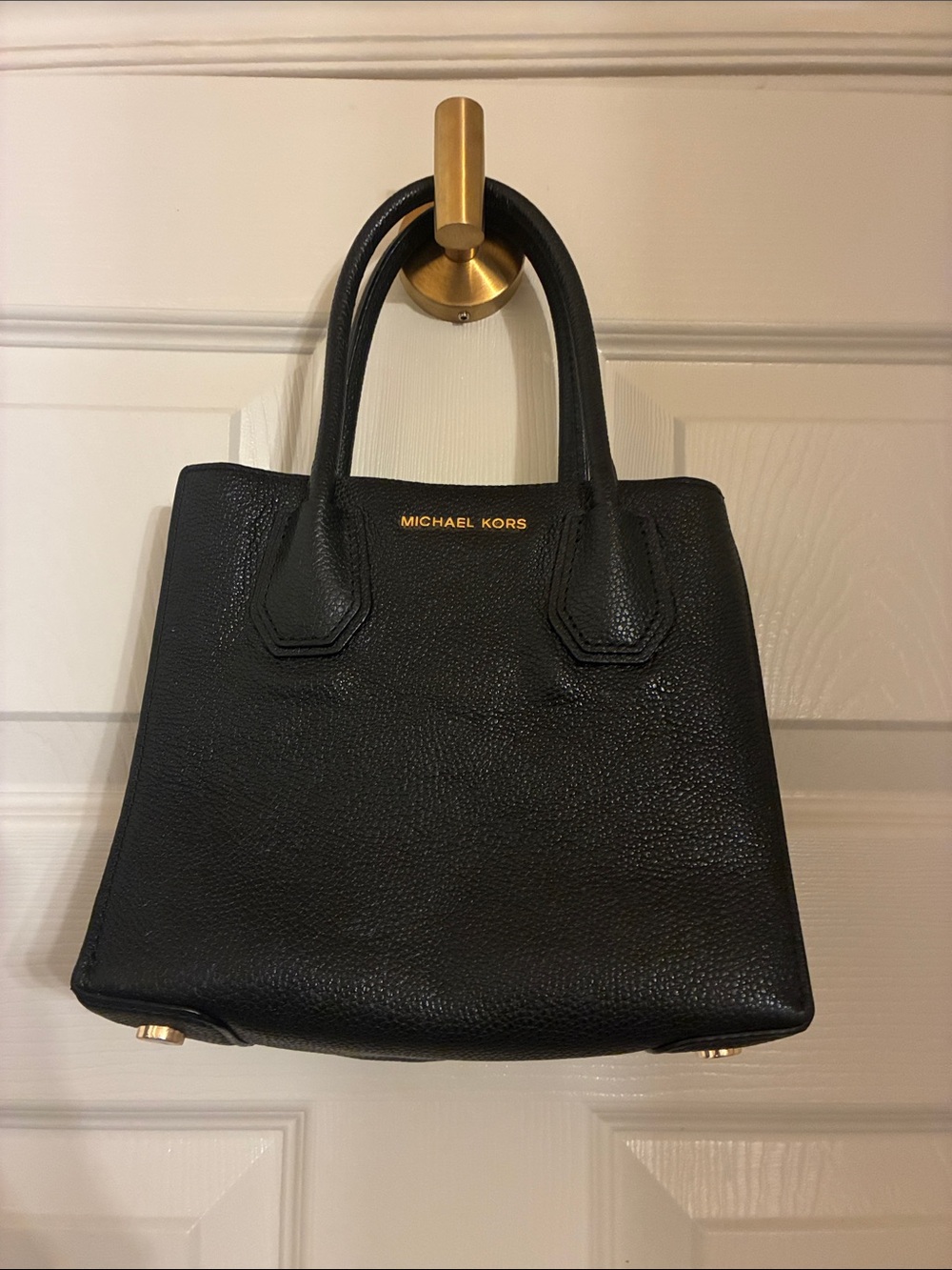 Michael‎ Kors Black Pebbled Leather Top-Handle Satchel with Gold Hardware
